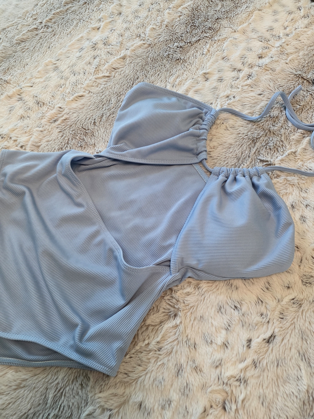 Light Blue Ribbed One-Piece Swimsuit - Picture 2 of 5